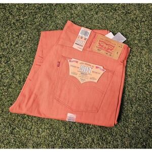 LEVI'S 501 Jeans NWT Button Fly Shrink to Fit Pink Coral Straight Mens 40x30